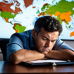 **Prompt:** A determined individual at a desk, subtly tired but focused, surrounded by multiple clocks indicating various global time zones. In the background, a blurred, interconnected global network map, symbolizing the challenging yet rewarding journey of adapting to a new global business environment. Soft light signifies resilience and personal growth.
    **Keywords:** global business, time difference, overcoming challenges, resilience, late-night calls, early mornings, personal growth, determination, global connection.