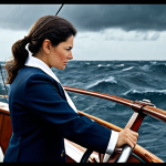 Navigating Change**

"A professional businesswoman at the helm of a ship, adjusting the sails to navigate through a stormy sea representing global business challenges, fully clothed in appropriate nautical attire, safe for work, perfect anatomy, natural proportions, professional illustration, family-friendly, modest clothing."

**